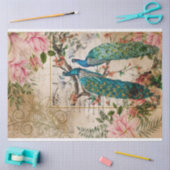 ピーコックアンドピンクマグノリアフラワーヴィンテージエフェメラ 薄葉紙 (クラフト)