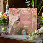 ピーコックアーチ赤面ピンクピーニーフラワーベビーシャワー 招待状