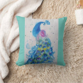 ピーコックアートウォーターカラー絵を描ズクッションアクアミント クッション (ブランケット)