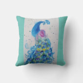 ピーコックアートウォーターカラー絵を描ズクッションアクアミント クッション (裏面)