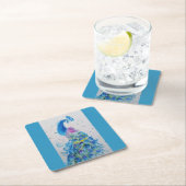 ピーコックアートウォーター絵画カラーズクッションアクアティール（緑がかった色） スクエアペーパーコースター (インサイチュ)