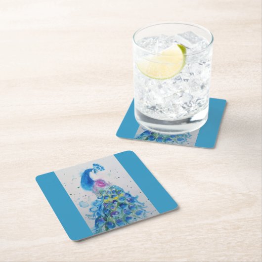 ピーコックアートウォーター絵画カラーズクッションアクアティール(緑がかった色) スクエアペーパーコースター (インサイチュ)