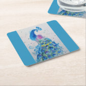 ピーコックアートウォーター絵画カラーズクッションアクアティール（緑がかった色） スクエアペーパーコースター (アングル)