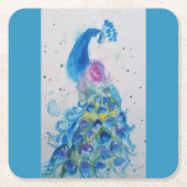 ピーコックアートウォーター絵画カラーズクッションアクアティール(緑がかった色) スクエアペーパーコースター (正面)