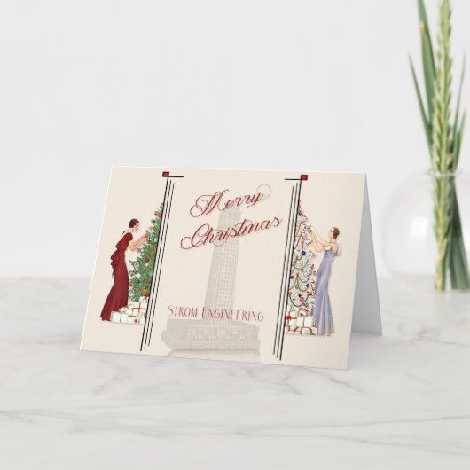 ピーコックアールデコしゃれているメリークリスマス シーズンカード (正面)