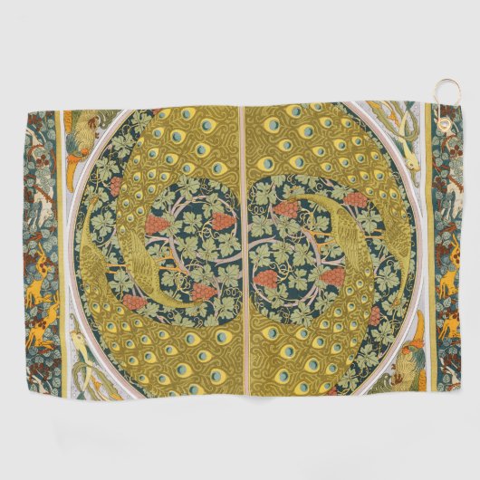 ピーコックアールヌーボースタイルラウンド複雑なデザイン ゴルフタオル (横)