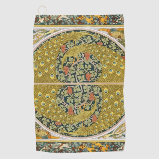 ピーコックアールヌーボースタイルラウンド複雑なデザイン ゴルフタオル (正面)