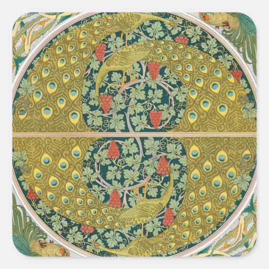 ピーコックアールヌーボースタイルラウンド複雑なデザイン スクエアシール (正面)