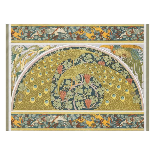 ピーコックアールヌーボースタイルラウンド複雑なデザイン テーブルクロス (正面(横))