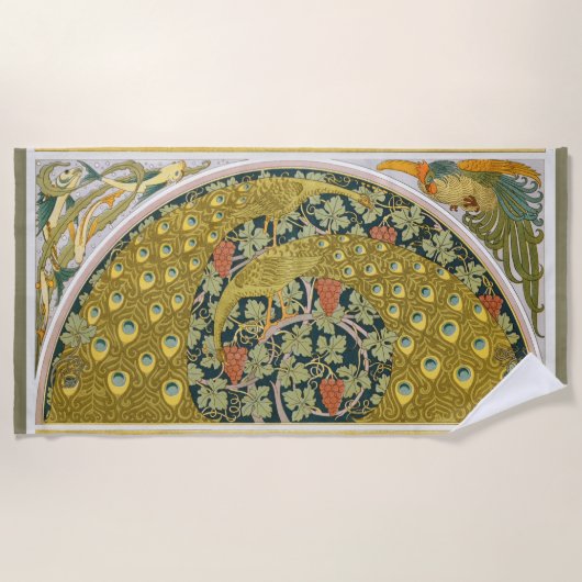 ピーコックアールヌーボースタイルラウンド複雑なデザイン ビーチタオル (正面)