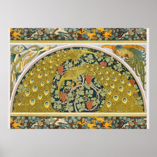 ピーコックアールヌーボースタイルラウンド複雑なデザイン ポスター (正面)