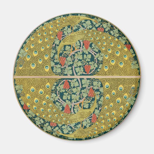 ピーコックアールヌーボースタイルラウンド複雑なデザイン マグネット (正面)