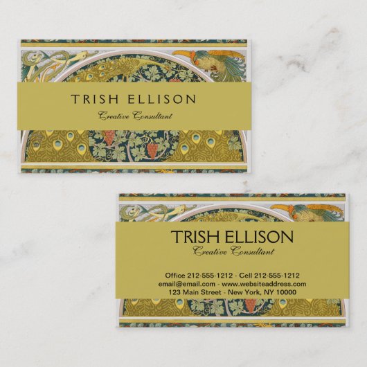 ピーコックアールヌーボースタイルラウンド複雑なデザイン 名刺 (正面/裏面)