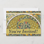 ピーコックアールヌーボースタイルラウンド複雑なデザイン 招待状 (正面)