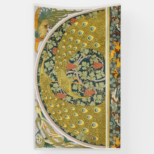 ピーコックアールヌーボースタイルラウンド複雑なデザイン 横断幕 (縦)