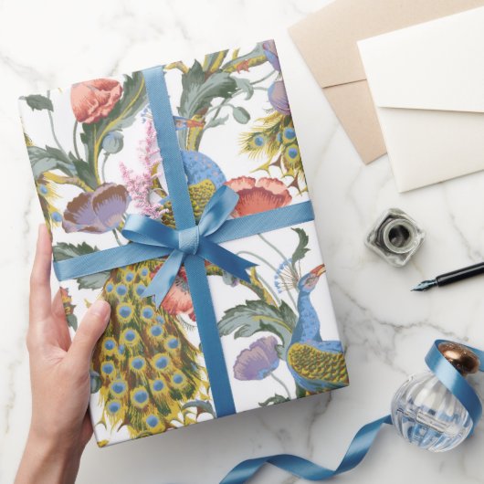 ピーコックアールヌーボーフローラルパターン ラッピングペーパー (ギフト)