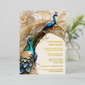ピーコックアールヌーボーヴィンテージインディアン装飾シック 箔招待状 (立ち正面)