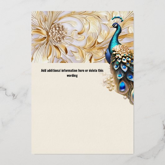 ピーコックアールヌーボーヴィンテージインディアン装飾シック 箔招待状 (裏面)