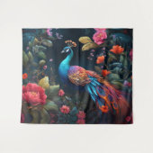 ピーコックインアカラフルバラガーデン タペストリー (正面(横))