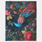 ピーコックインアカラフルバラガーデン フリースブランケット (正面)