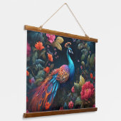 ピーコックインアカラフルバラガーデン 吊り下げ型タペストリー (傾斜あり)