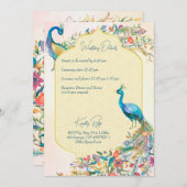 ピーコックインディアンヒンドゥー式結婚式詳細RSVP 招待状 (正面/裏面)