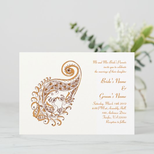 ピーコックインペイズリーヘンナアート招待状 招待状 (スタンド正面)