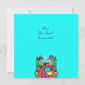 ピーコックインラブレッドティール(緑がかった色)グリーンアクアブルー結婚ズ 案内状 (裏面)