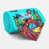 ピーコックインラブレッドブルーティール（緑がかった色）グリーンフローラ ネクタイ (ロール)