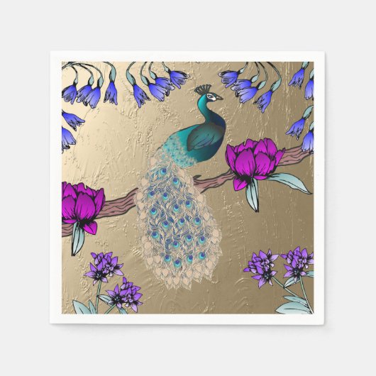 ピーコックイン金ゴールド スタンダードカクテルナプキン (正面)