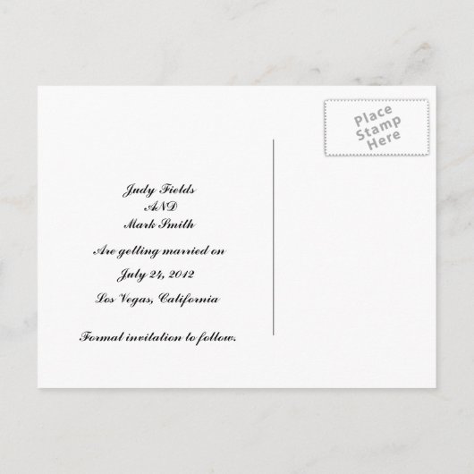 ピーコックウェディング日付はがきを保存 案内ポストカード (裏面)