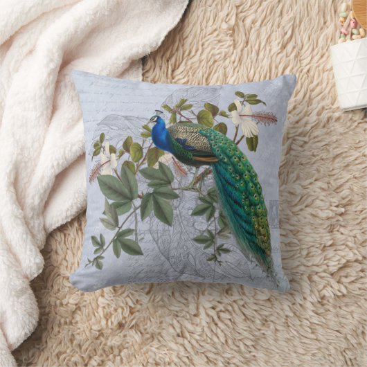 ピーコックエフェラロマンティックブルーヴィンテージグラフィック クッション (ブランケット)