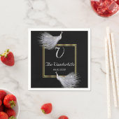 ピーコックエレガネスインブラック金ゴールドとホワイト結婚ズ スタンダードカクテルナプキン (インサイチュ)