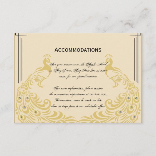 ピーコックエレガンスとアールデコしゃれている結婚の エンクロージャーカード (正面)