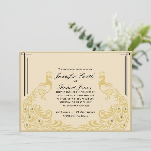 ピーコックエレガンスアールデコしゃれている結婚式招待状 招待状 (スタンド正面)