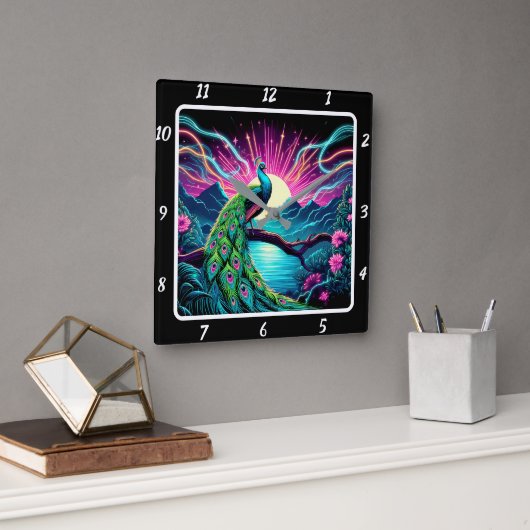 ピーコックエレガンスネオン スクエア壁時計 (オフィス)