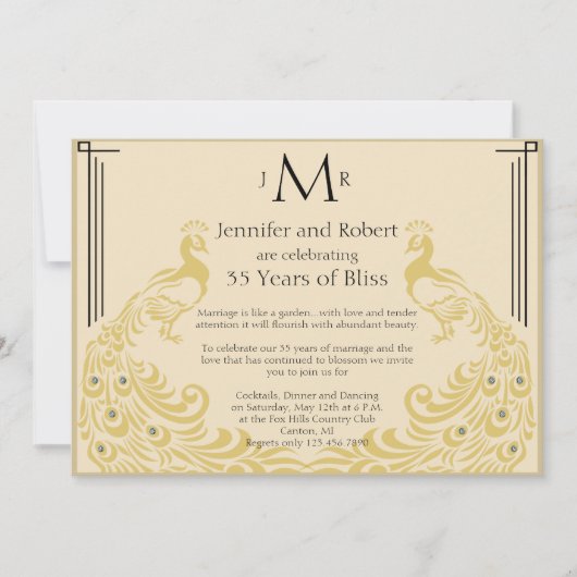 ピーコックエレガンス結婚アールデコ記念日 招待状 (正面)