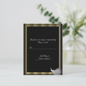 ピーコックエレガンスinブラック、金ゴールド、およびホワイト インビテーションポストカード (スタンド正面)