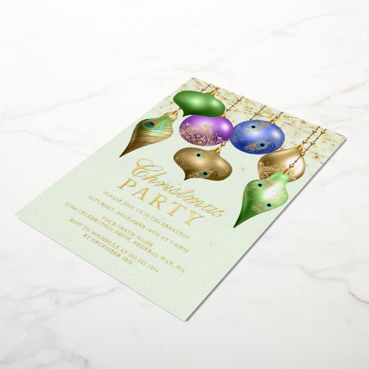 ピーコックエレガントオーナメントクリスマスパーティー 箔招待状 (回転した状態)