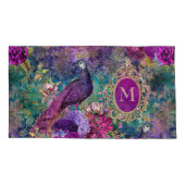 ピーコックエレガントヴィンテージパープルティール(緑がかった色)金ゴールドモノグラム 枕カバー (裏面)