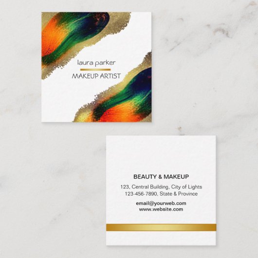 ピーコックエレガント抽象芸術金ゴールドモダングリッター スクエア名刺 (正面/裏面)