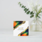 ピーコックエレガント抽象芸術金ゴールドモダングリッター スクエア名刺 (スタンド正面)