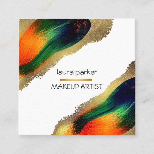 ピーコックエレガント抽象芸術金ゴールドモダングリッター スクエア名刺 (正面)