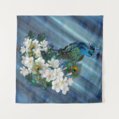 ピーコックオンエメラルドグリーンシルク タペストリー (正面(横))