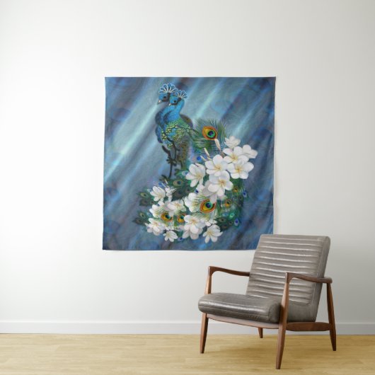 ピーコックオンエメラルドグリーンシルク タペストリー (インサイチュ)