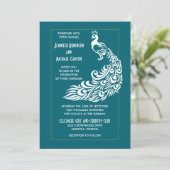 ピーコックオンティール(緑がかった色)はっきりしたスタイリッシュアールデコデザイン 招待状 (スタンド正面)
