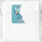 ピーコックオンティール(緑がかった色)イラストレーション スクエアシール (バッグ)