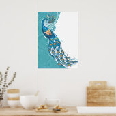 ピーコックオンティール(緑がかった色)イラストレーション ポスター (キッチン)