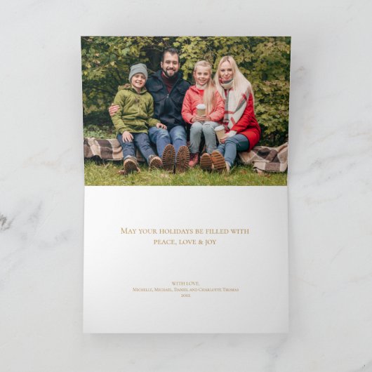 ピーコックオーナメントフォトクリスマス シーズンカード (内部)