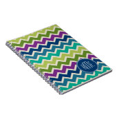 ピーコックカラーのシェブロンのパターカスタムンのモノグラム ノートブック (右側)